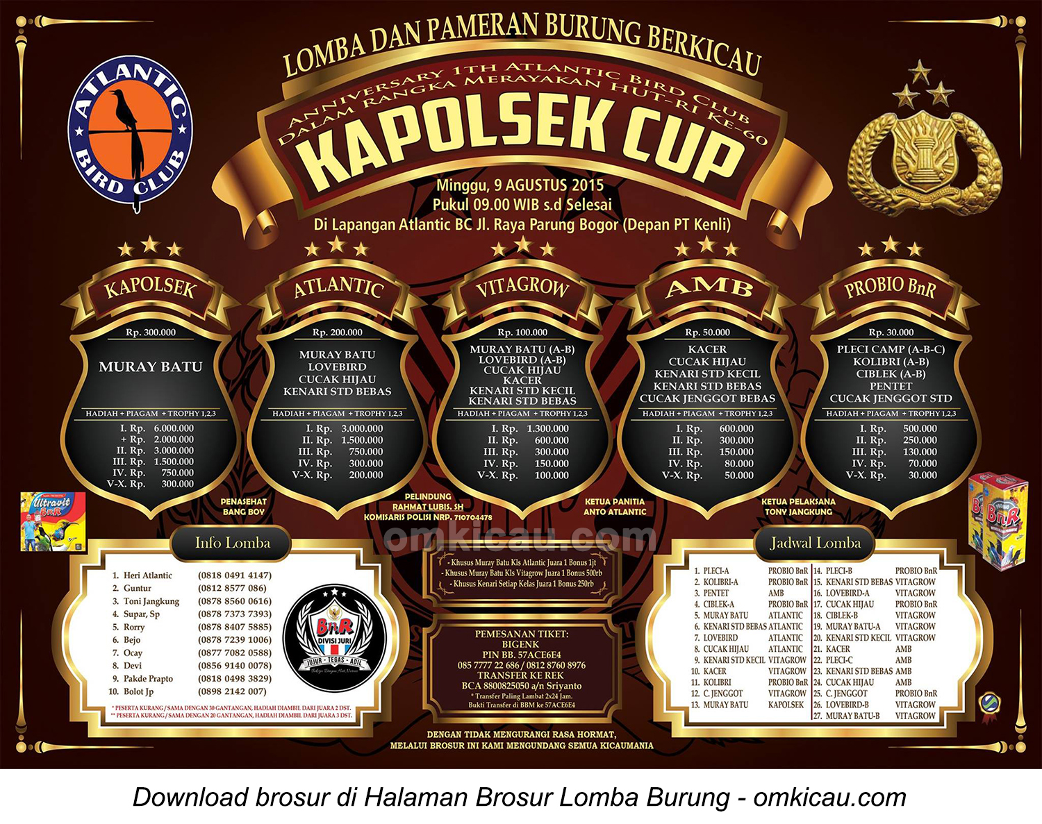 Brosur Lomba Burung Berkicau Kapolsek Cup, Bogor, 9 Agustus 2015
