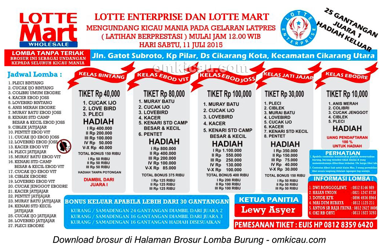 Brosur Lomba Burung Berkicau Ramadhan Ceria Lotte Enterprise, Cikarang, 11 Juli 2015