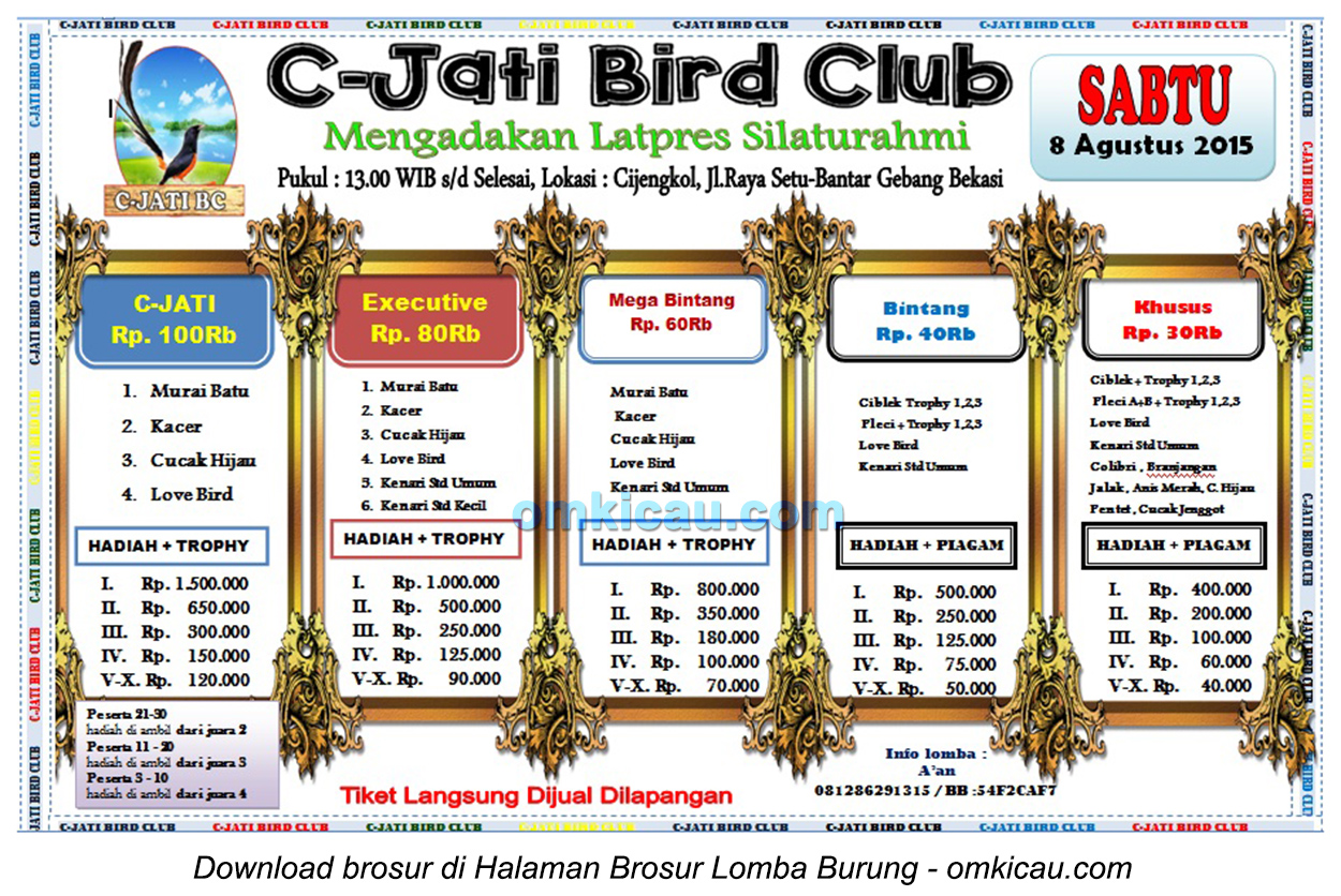 Brosur Latpres Silaturahmi C-Jati Bird Club, Bekasi, 8 Agustus 2015