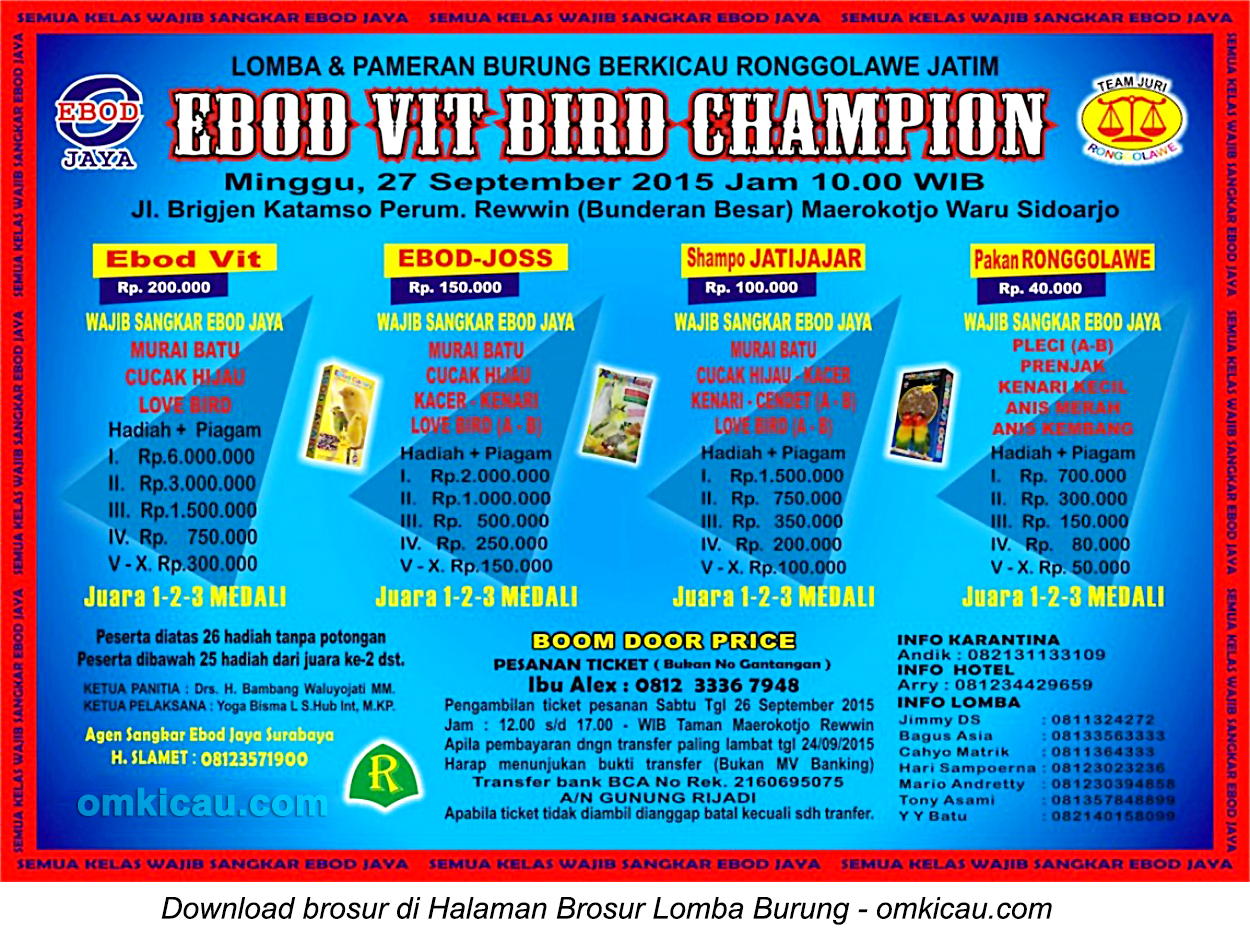 Brosur Lomba Burung Berkicau Ebod Vit Bird Champion, Sidoarjo, Minggu 27 September 2015