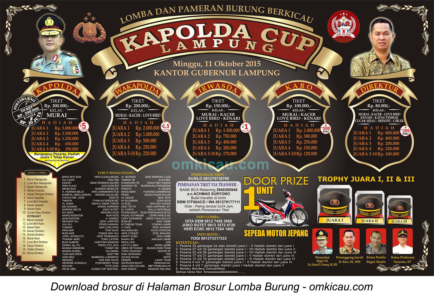 Brosur Lomba Burung Berkicau Kapolda Cup Lampung, 11 Oktober 2015