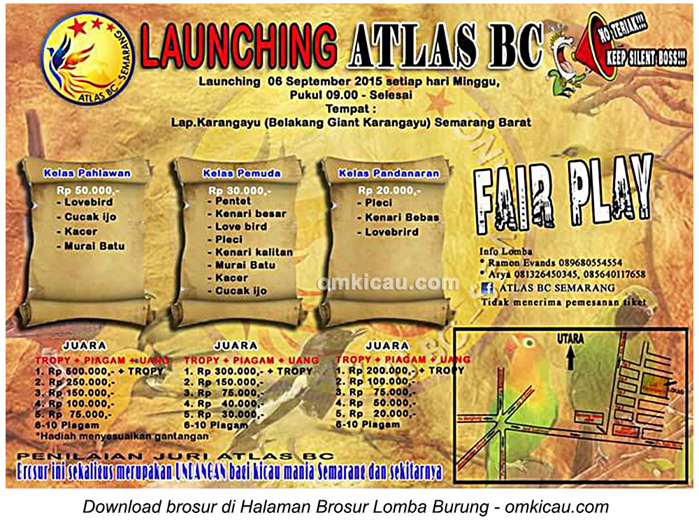 Brosur Lomba Burung Berkicau Launching Atlas BC, Semarang, 6 September 2015