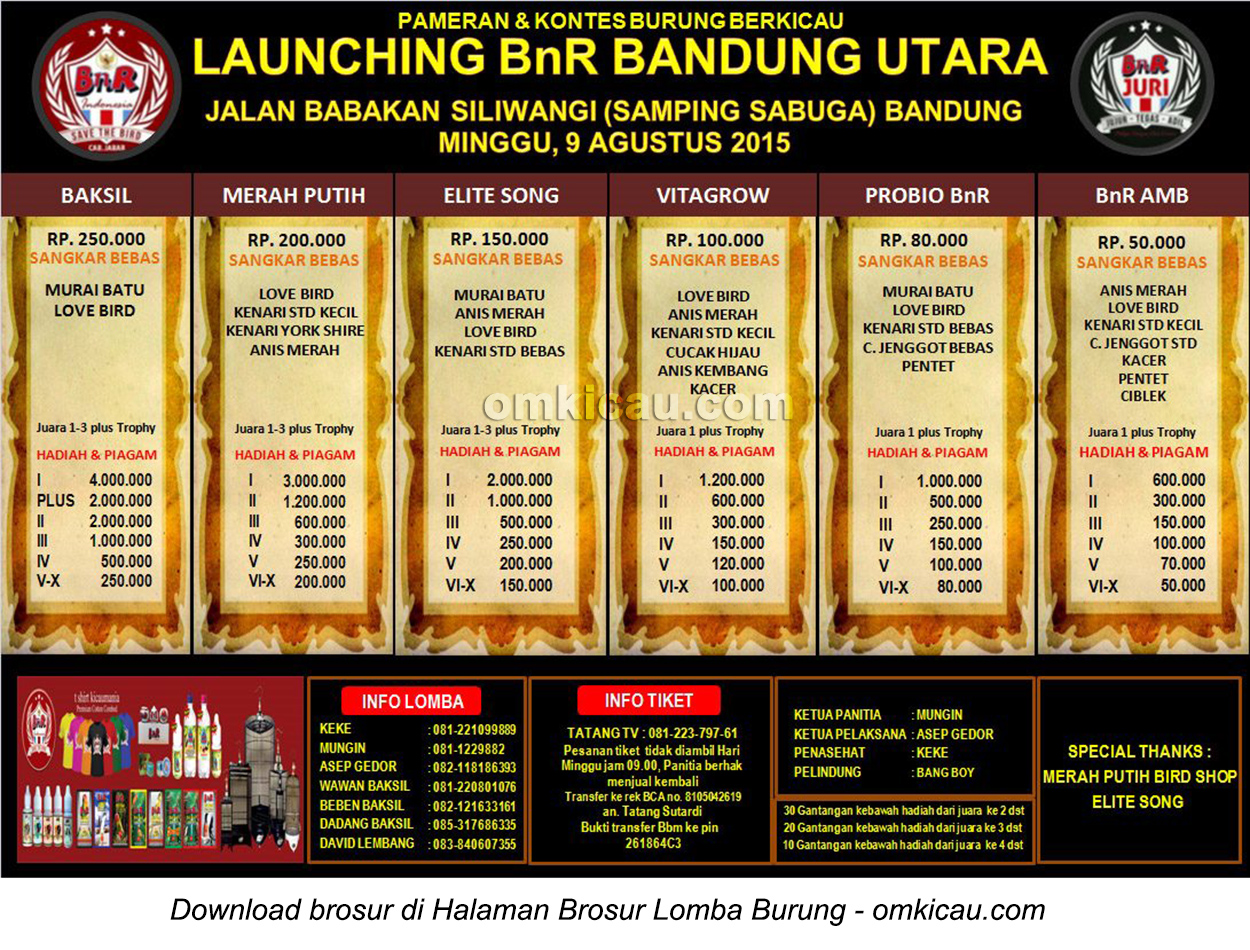 Brosur Lomba Burung Berkicau Launching BnR Bandung-Utara, 9 Agustus 2015