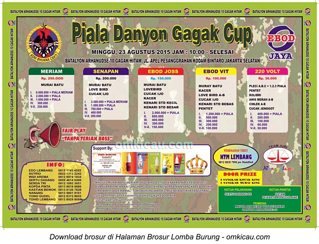 Brosur Lomba Burung Berkicau Piala Danyon Gagak Cup, Jakarta Selatan, 23 Agustus 2015