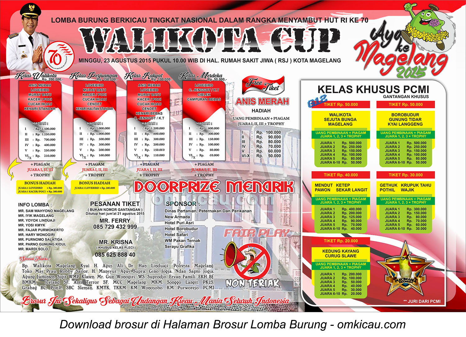 Brosur Lomba Burung Berkicau Wali Kota Cup, Magelang, 23 Agustus 2015