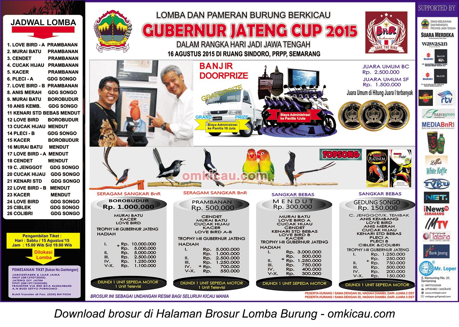 Brosur (perbaikan) Lomba Burung Berkicau Gubernur Jateng Cup, Semarang, 16 Agustus 2015