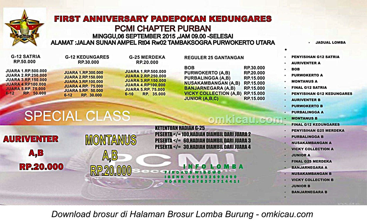 Brosur Kontes Pleci First Anniversary Padepokan Kedungares, Purwokerto, 6 September 2015