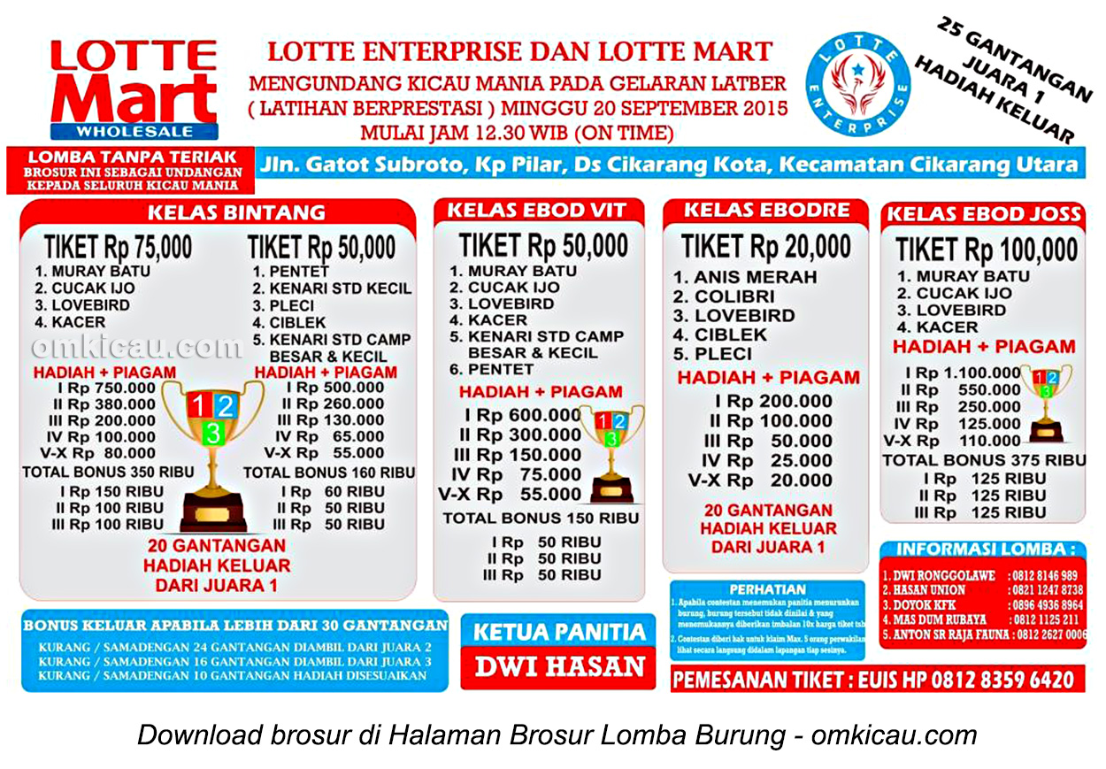 Brosur Latber Burung Berkicau Lotte Enterprise, Cikarang, 20 September 2015