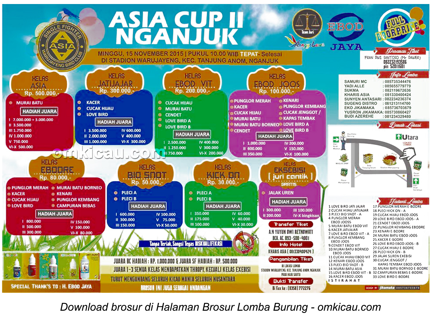 Brosur Lomba Burung Berkicau Asia Cup II Nganjuk, 15 November 2015