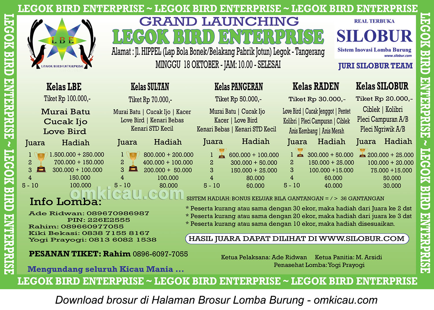 Brosur Lomba Burung Berkicau Grand Launching LGE, Tangerang, 18 Oktober 2015