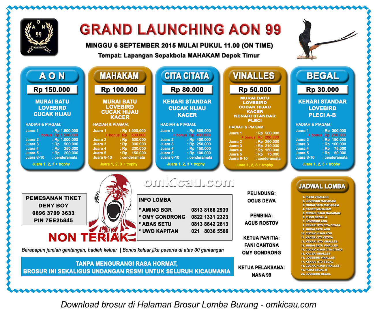 Brosur Lomba Burung Berkicau Launching AON 99, Depok Timur, 6 September 2015
