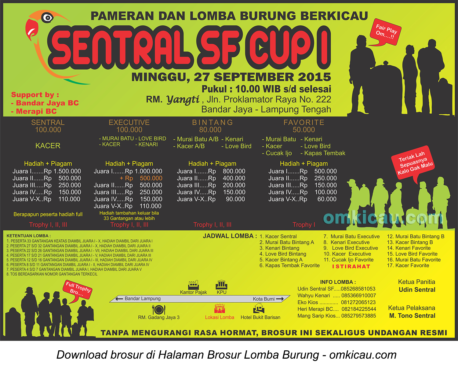 Brosur Lomba Burung Berkicau Sentral SF Cup I, Lampung Tengah, 27 September 2015