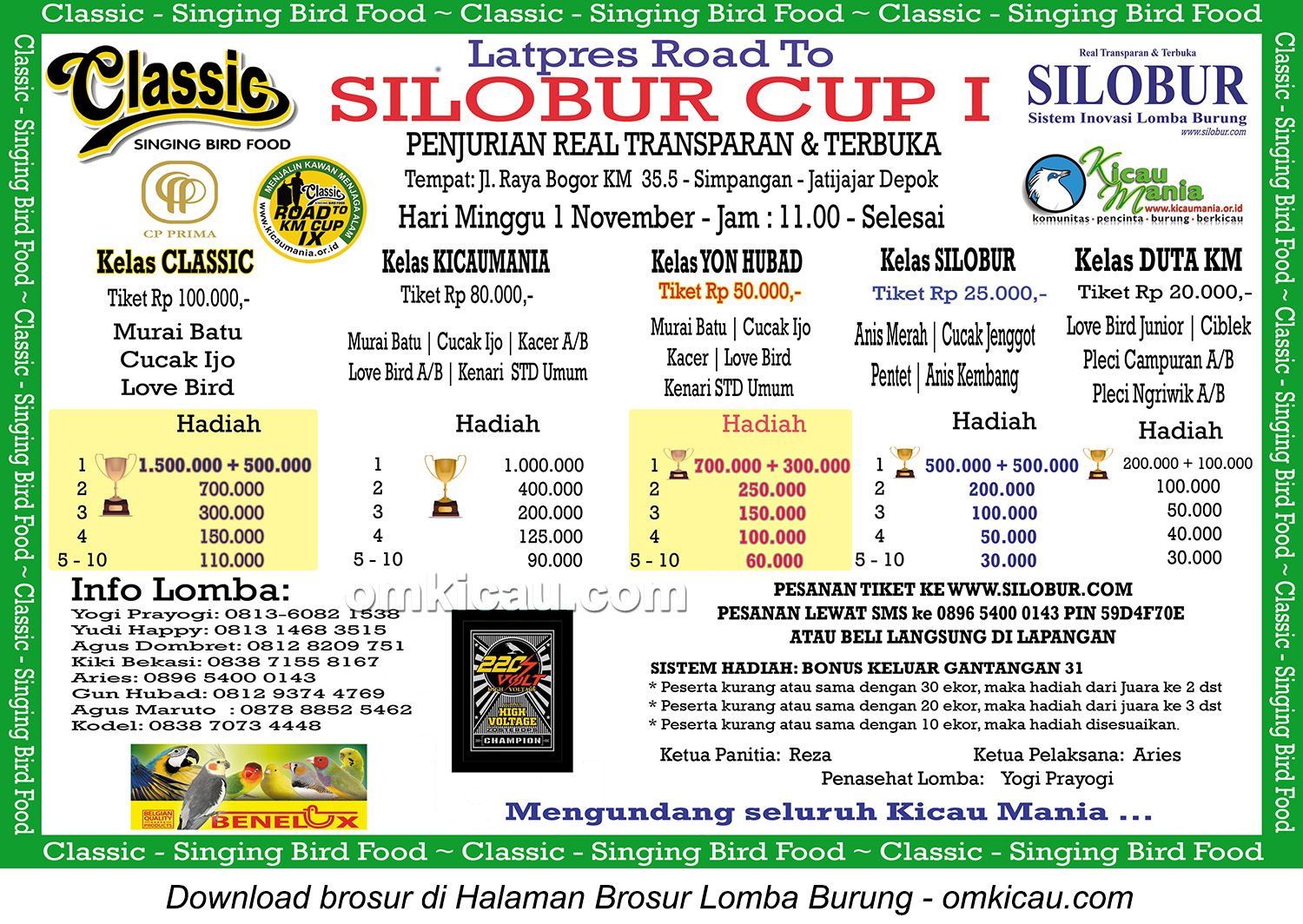 Brosur Latpres Burung Berkicau Road to Silobur Cup I, Depok, 1 November 2015