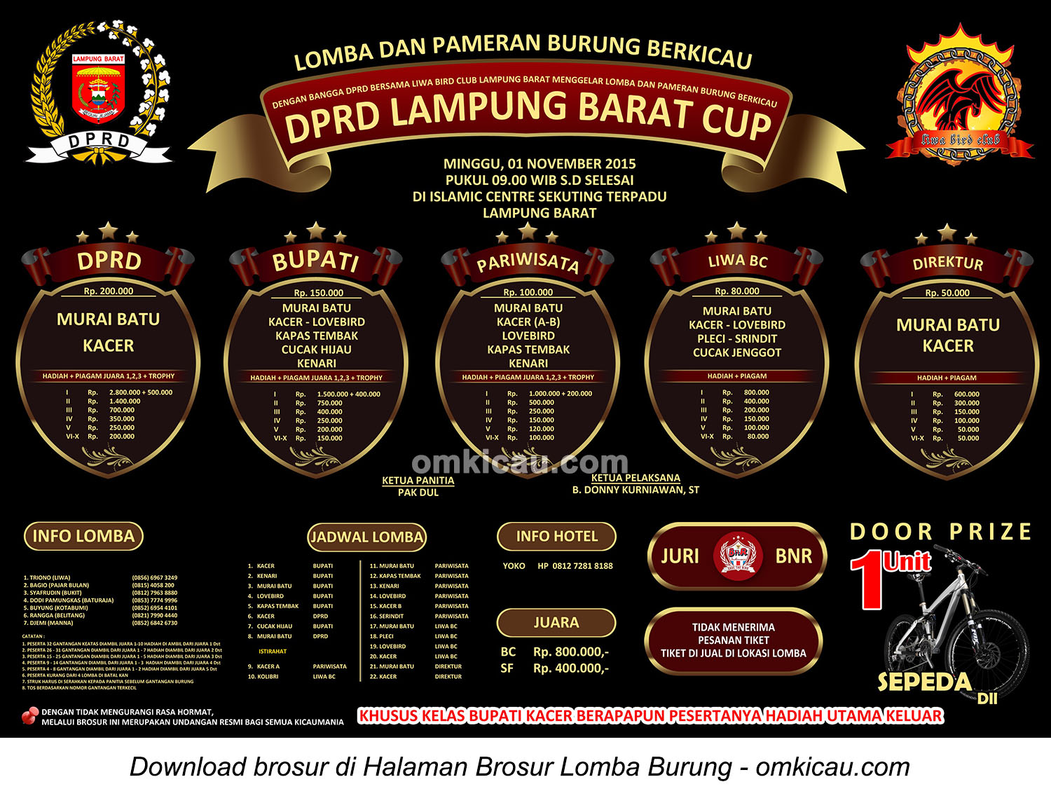 Brosur Lomba Burung Berkicau DPRD Lampung Barat Cup, 1 November 2015