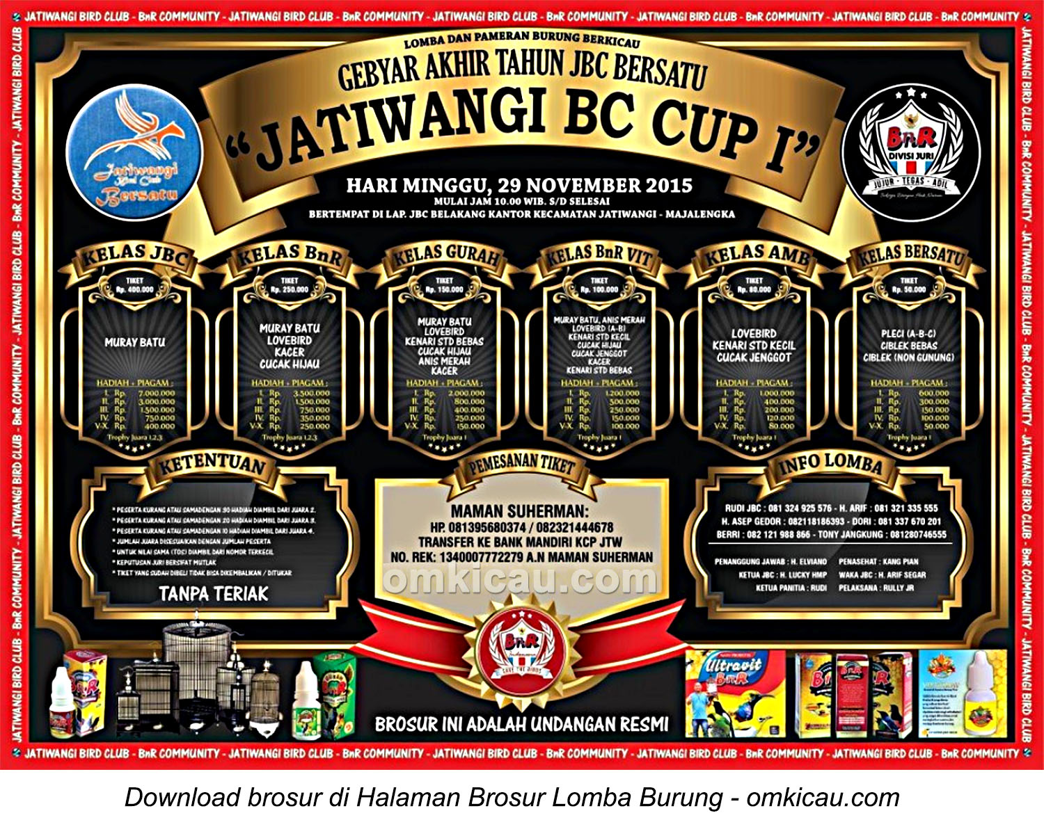 Brosur Lomba Burung Berkicau Jatiwangi BC Cup I, Majalengka, 29 November 2015