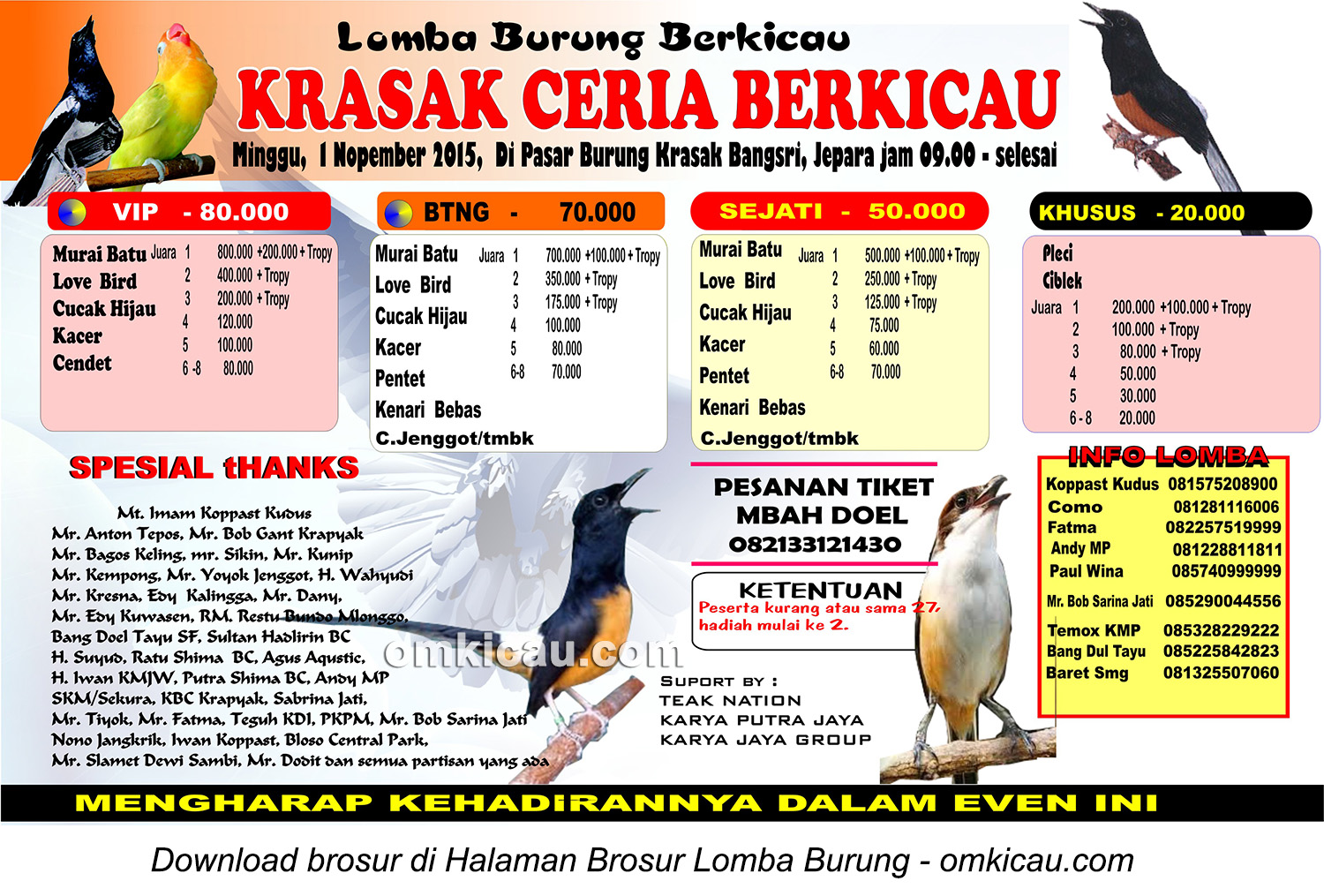 Brosur Lomba Burung Krasak Ceria Berkicau, Jepara,1 November 2015