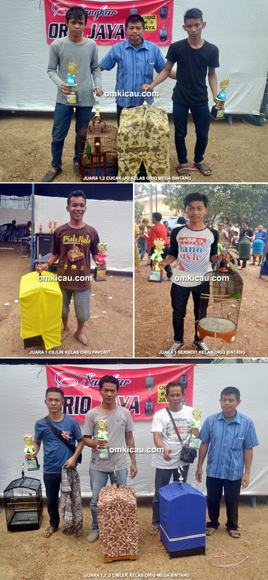 Para juara kelas cucak ijo Oriq Jaya Cup