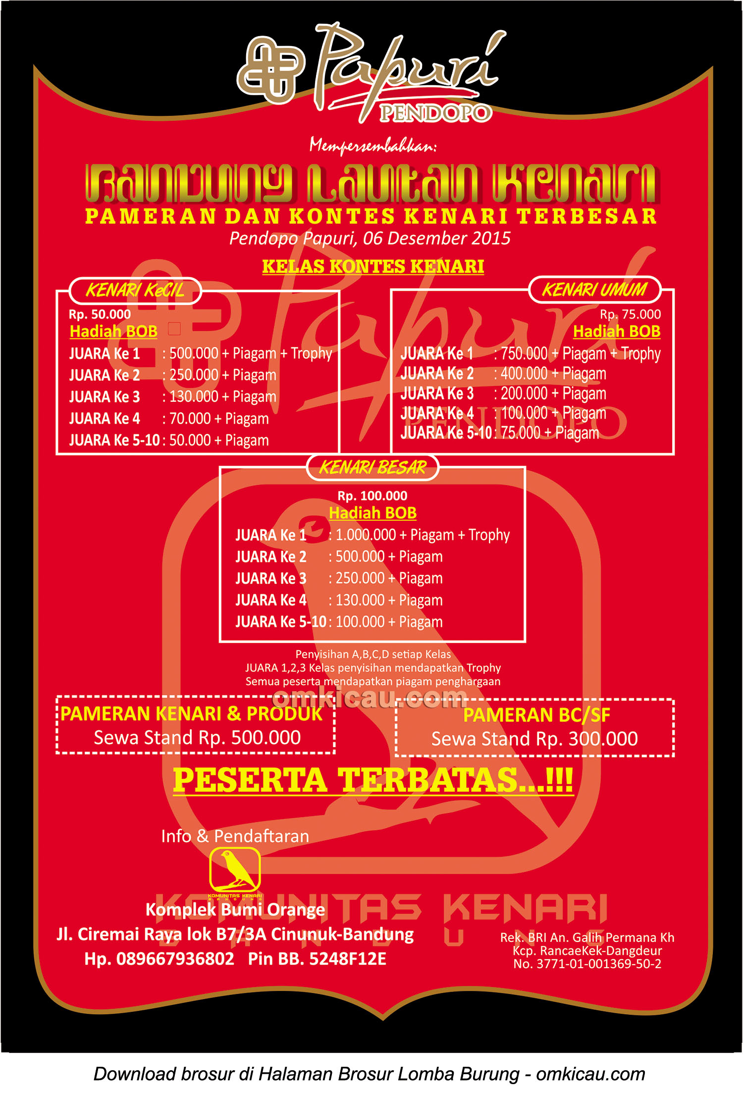 Brosur Kontes Kenari KKB - Bandung Lautan Kenari, Bandung, 6 Desember 2015