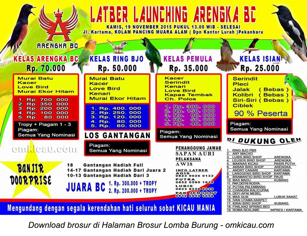 Brosur Latber Burung Berkicau Launching Arengka BC, Pekanbaru, 19 November 2015