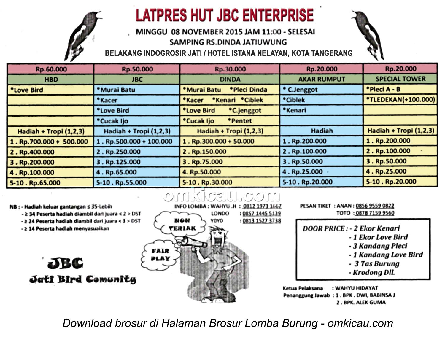 Brosur Latpres Burung Berkicau HUT JBC Enterprise, Kota Tangerang, 8 November 2015