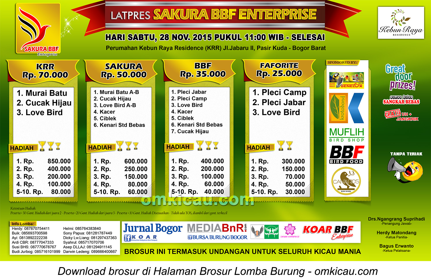 Brosur Latpres Burung Berkicau Sakura BBF Enterprise, Bogor, 28 November 2015
