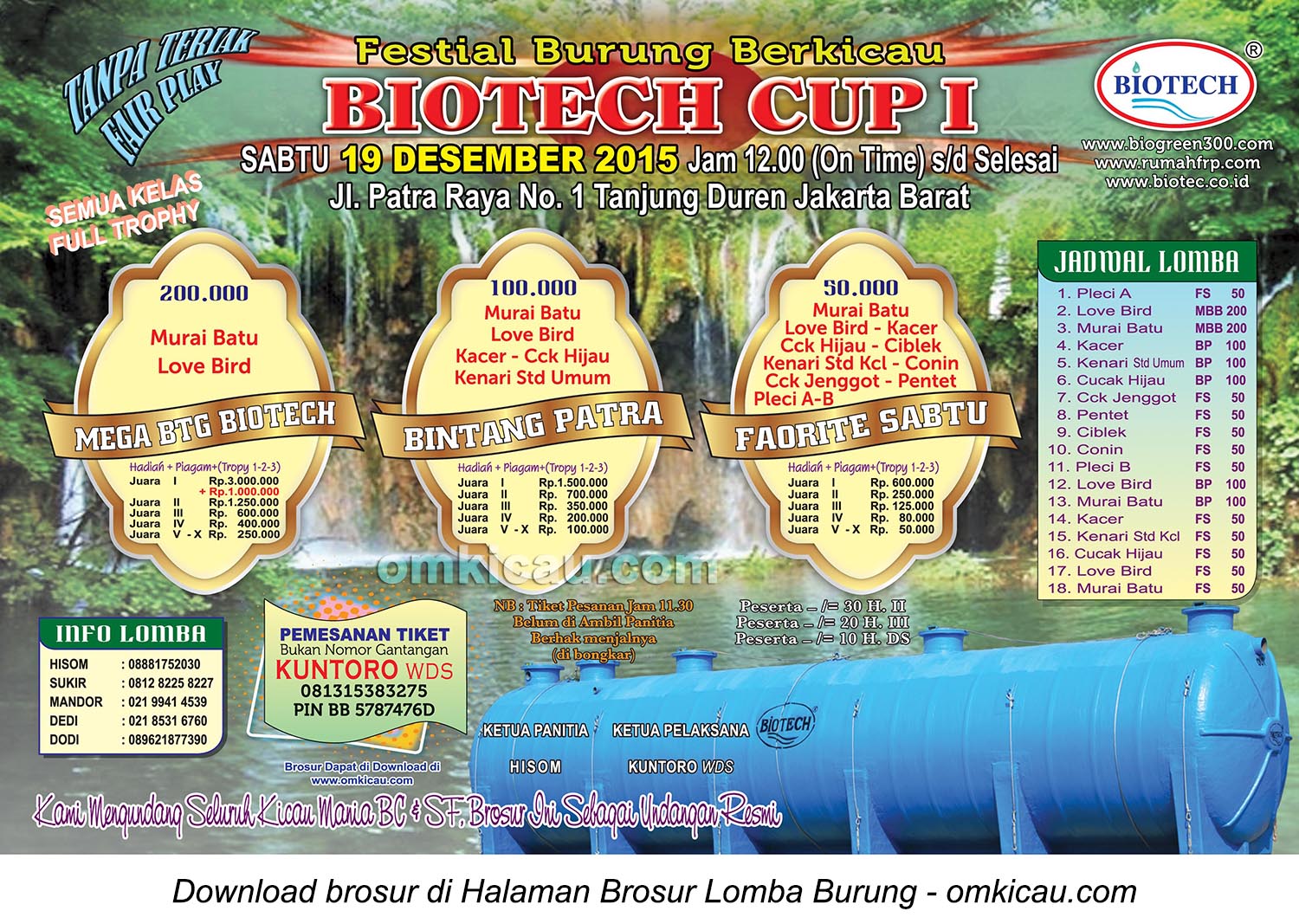 Brosur Lomba Burung Berkicau Biotech Cup 1, Jakarta Barat, 19 Desember 2015