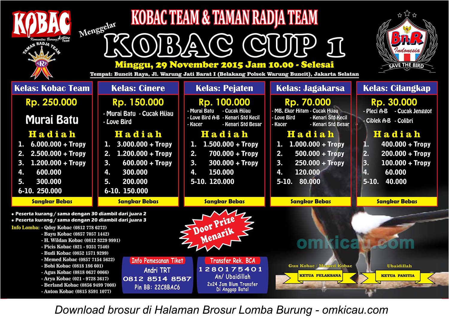 Brosur Lomba Burung Berkicau Kobac Cup 1, Jakarta Selatan, 29 November 2015