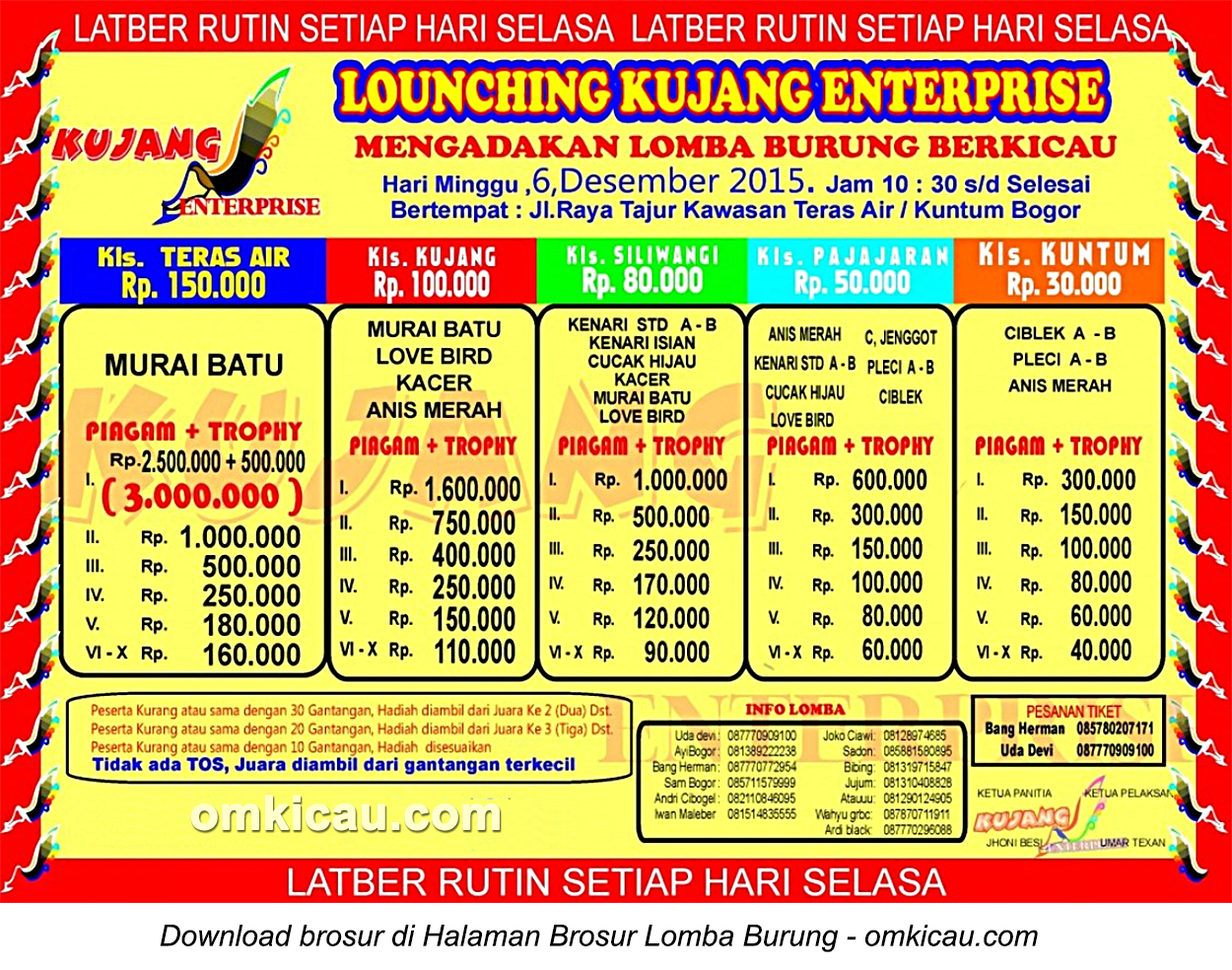 Brosur Lomba Burung Berkicau Launching Kujang Enterprise, Bogor, 6 Desember 2015