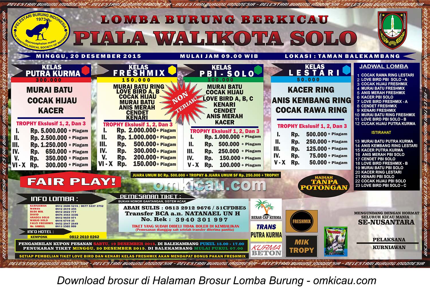 Brosur Lomba Burung Berkicau Piala Wali Kota Solo Desember