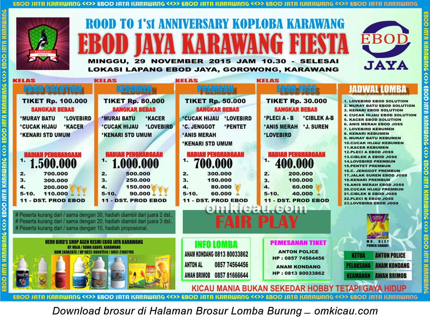 Brosur Lomba Burung Berkicau Road to 1st Anniversary Koploba Karawang,29 November 2015
