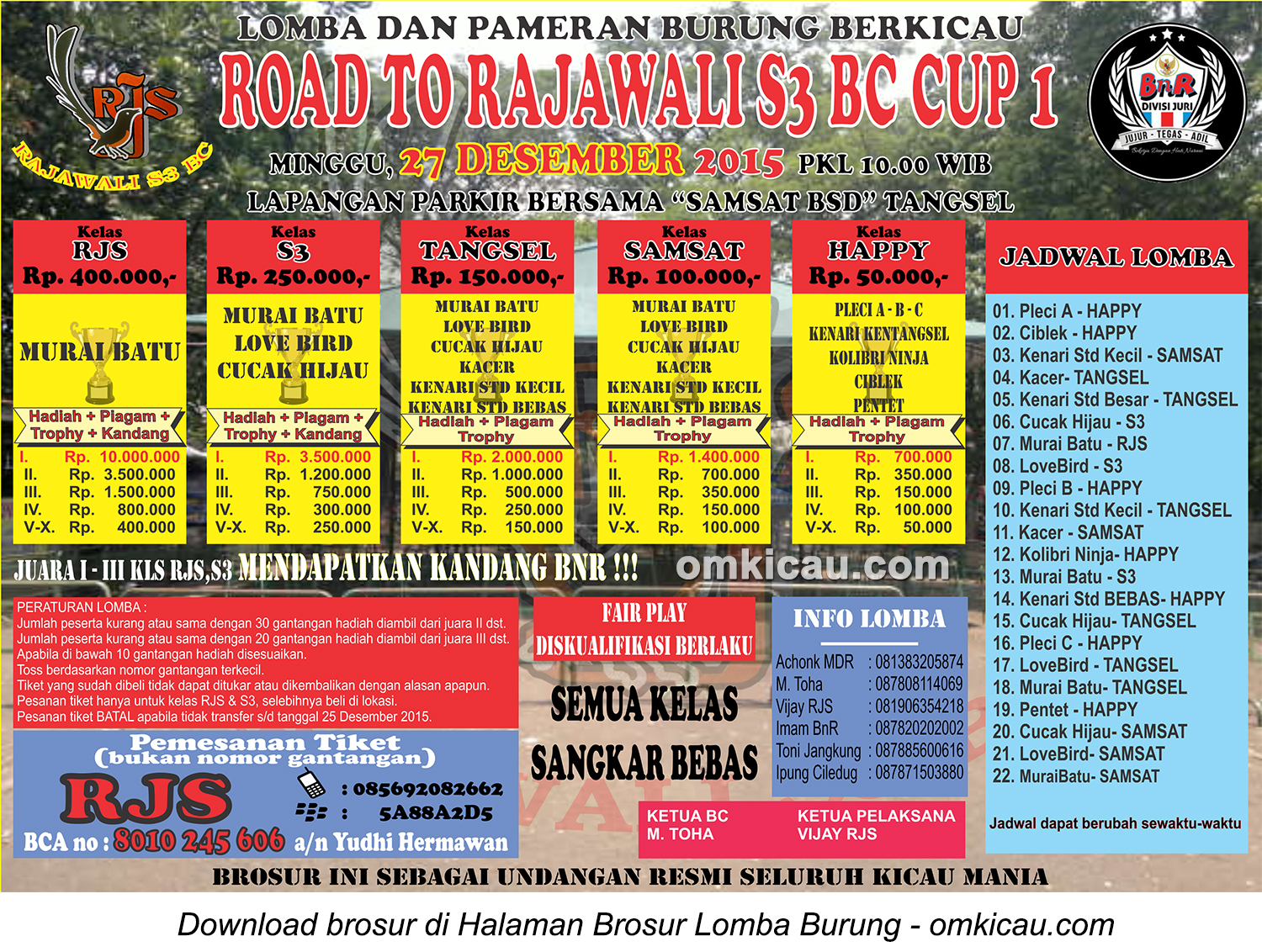 Brosur Lomba Burung Berkicau Road to Rajawali S3 BC Cup 1, Tangerang Selatan, 27 Desember 2015