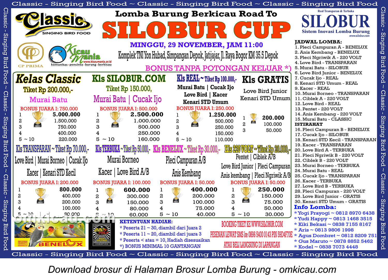 Brosur Lomba Burung Berkicau Road to Silobur Cup, Depok, Minggu 29 November 2015