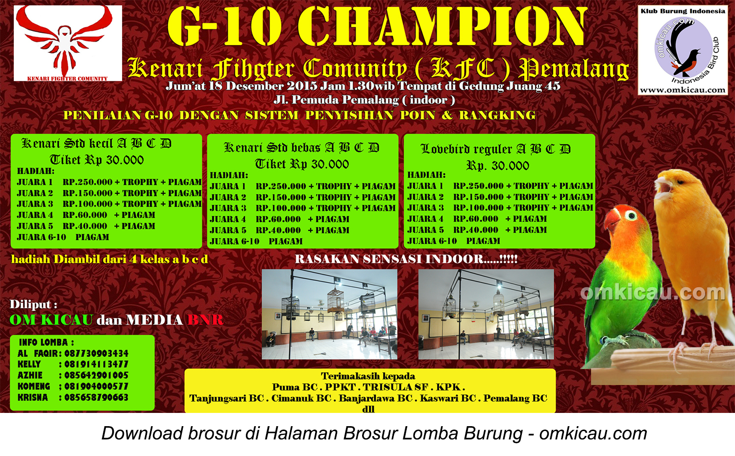 Brosur Latber Burung Berkicau G-10 Champion KFC, Pemalang, 18 Desember 2015