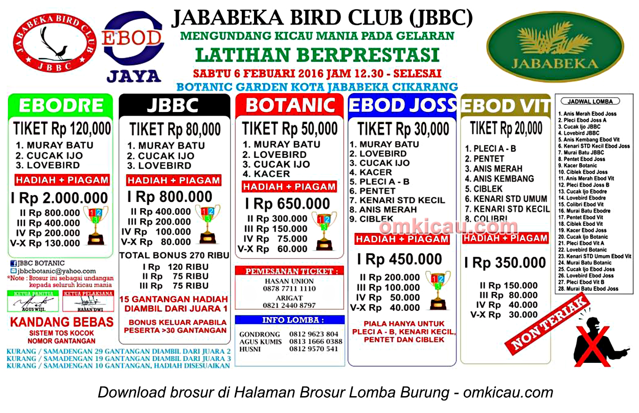 Brosur Latihan Berprestasi Jababeka Bird Club, Cikarang, 6 Februari 2016