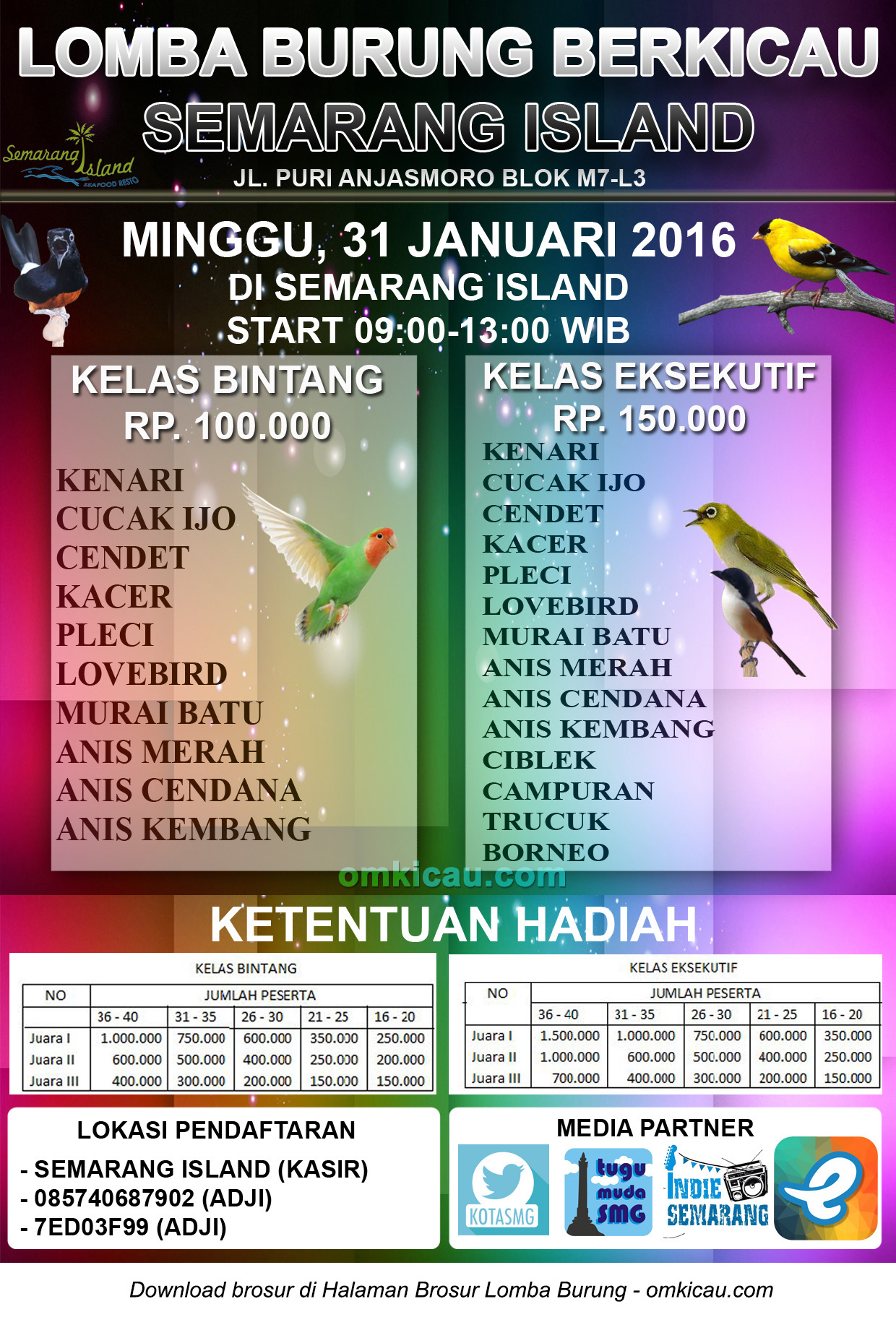Brosur Lomba Burung Berkicau Semarang Island, 31 Januari 2016