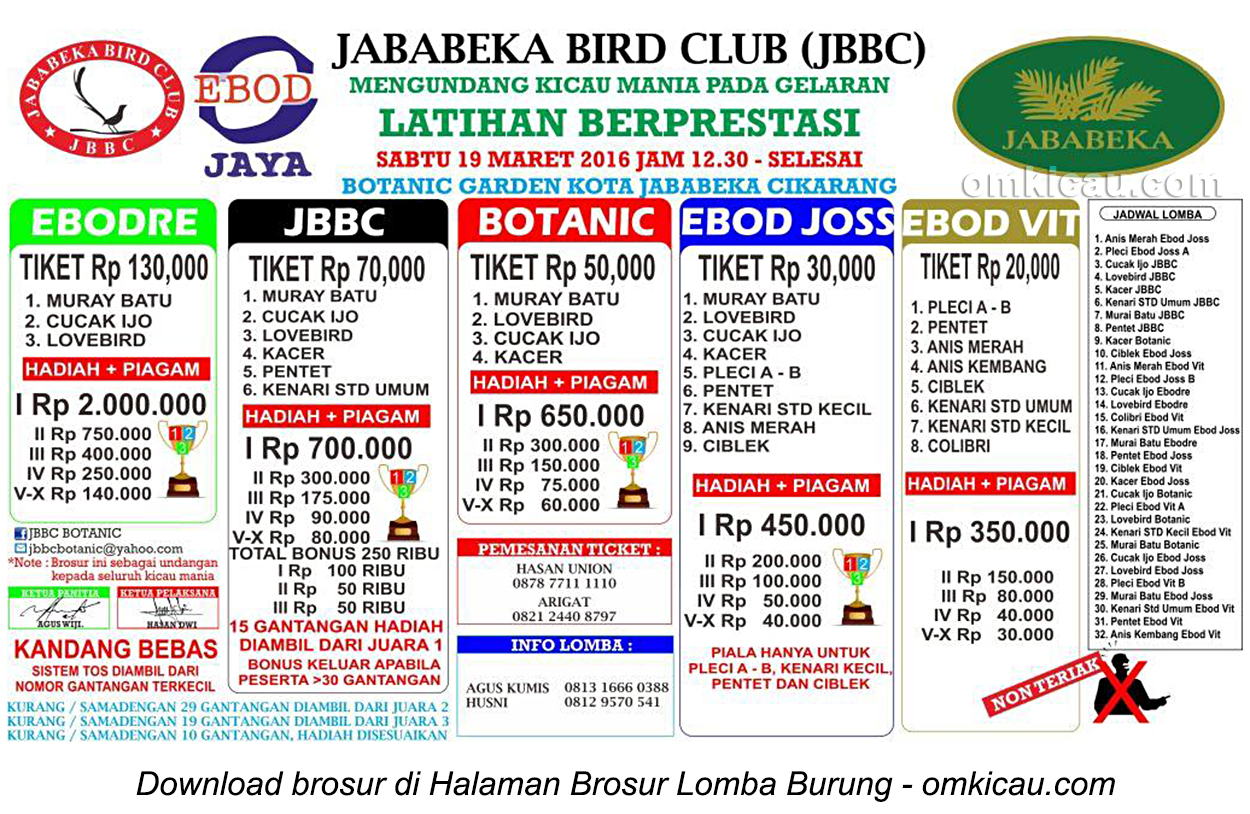 Brosur Latpres Jababeka Bird Club, Cikarang, 19 Maret 2016