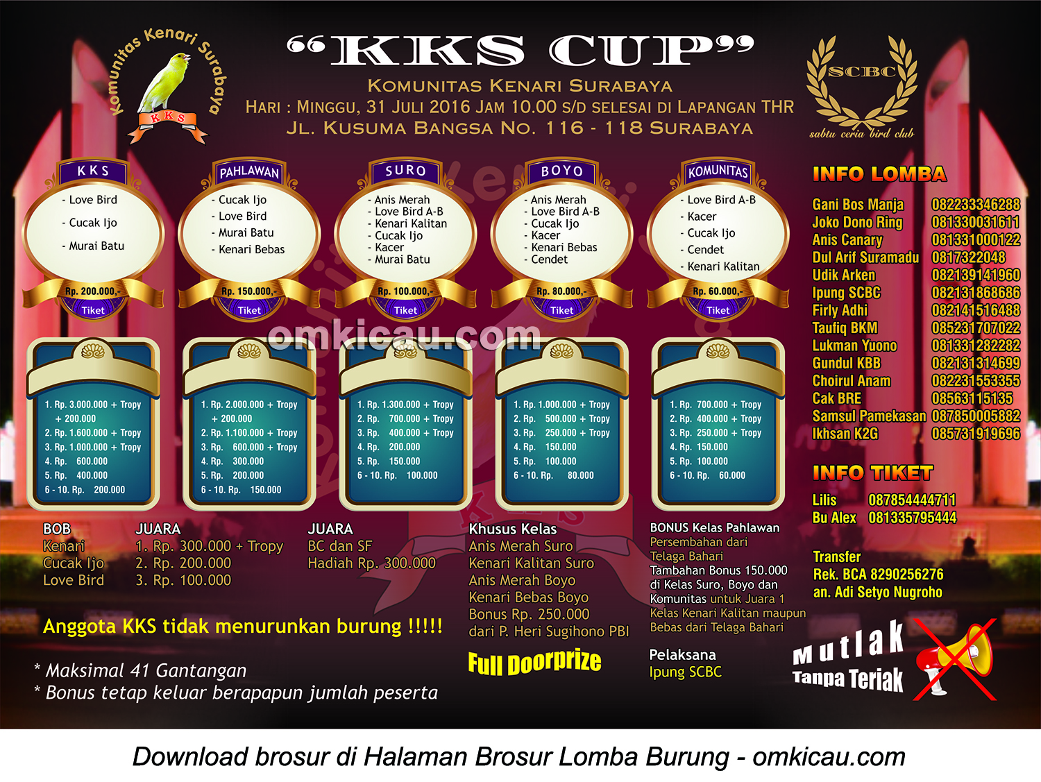 Brosur Revisi Lomba Burung Berkicau KKS Cup, Surabaya, 31 Juli 2016
