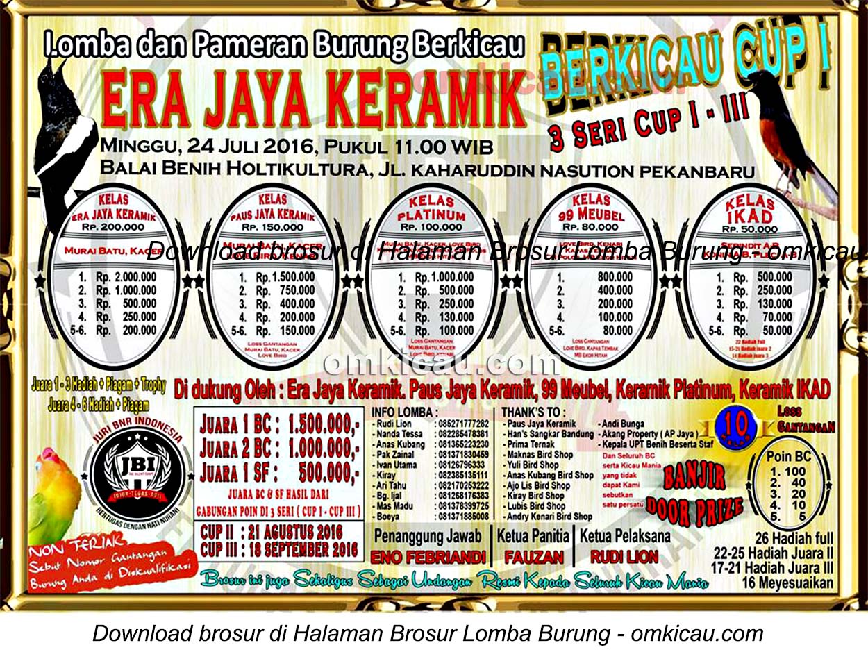 Brosur Lomba Burung Berkicau Eka Jaya Keramik Cup Seri I, Pekanbaru, 24 Juli 2016