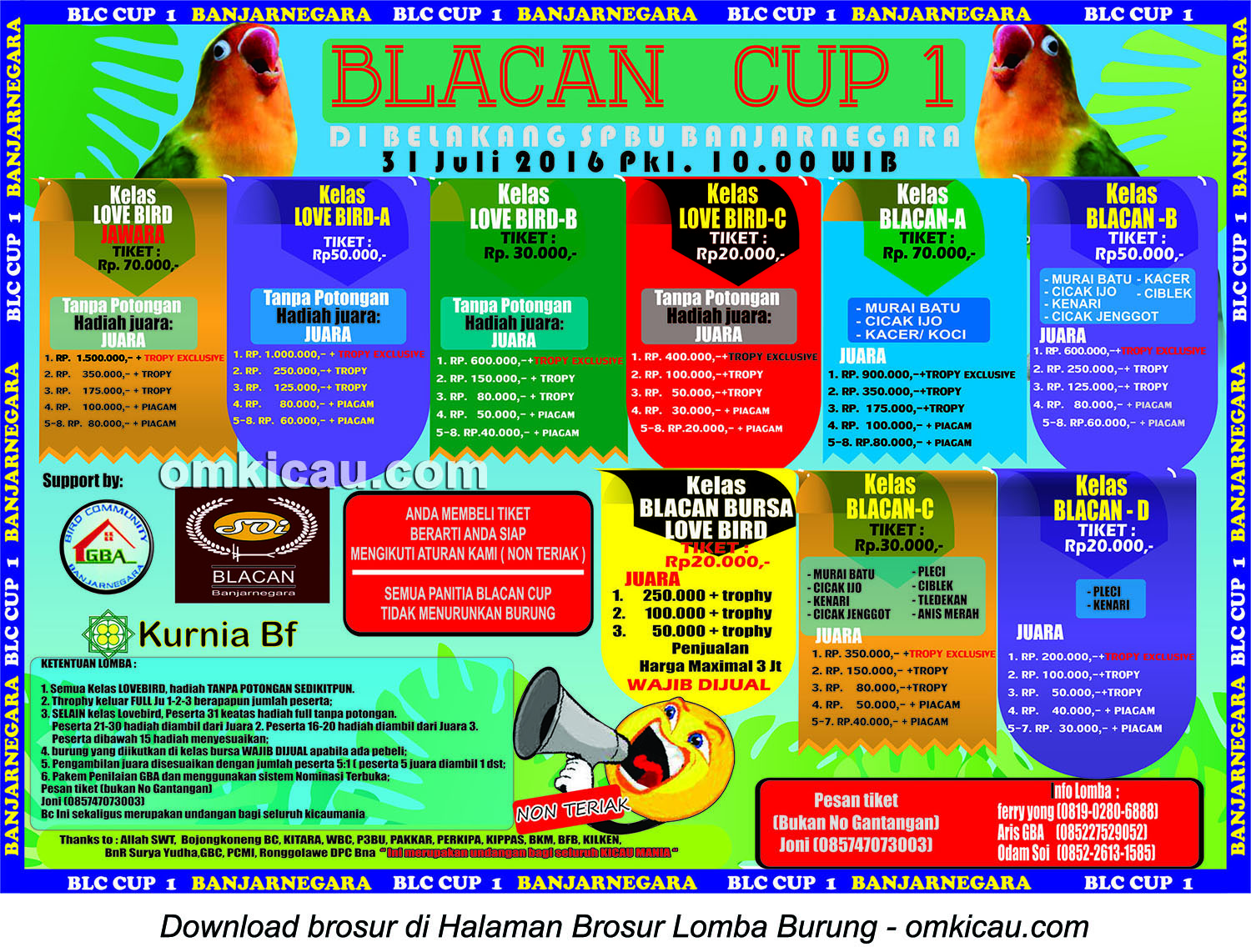 Brosur Lomba Burung Berkicau Blacan Cup 1, Banjarnegara, 31 Juli 2016