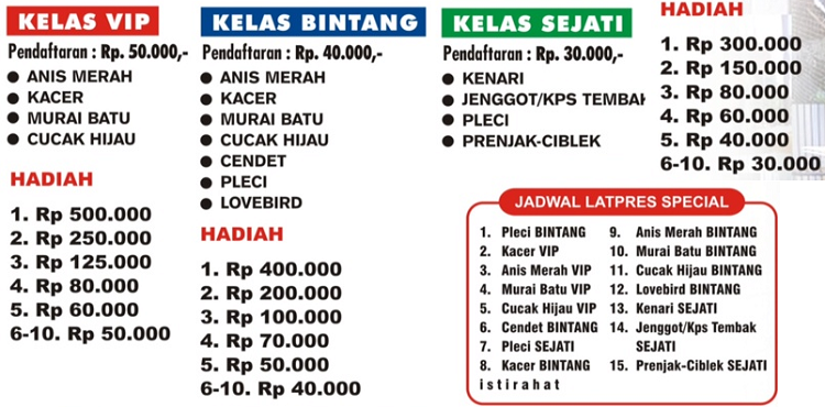 Kelas - tiket dan jadwal gantang Latpres Burung Spesial Krakatau Team