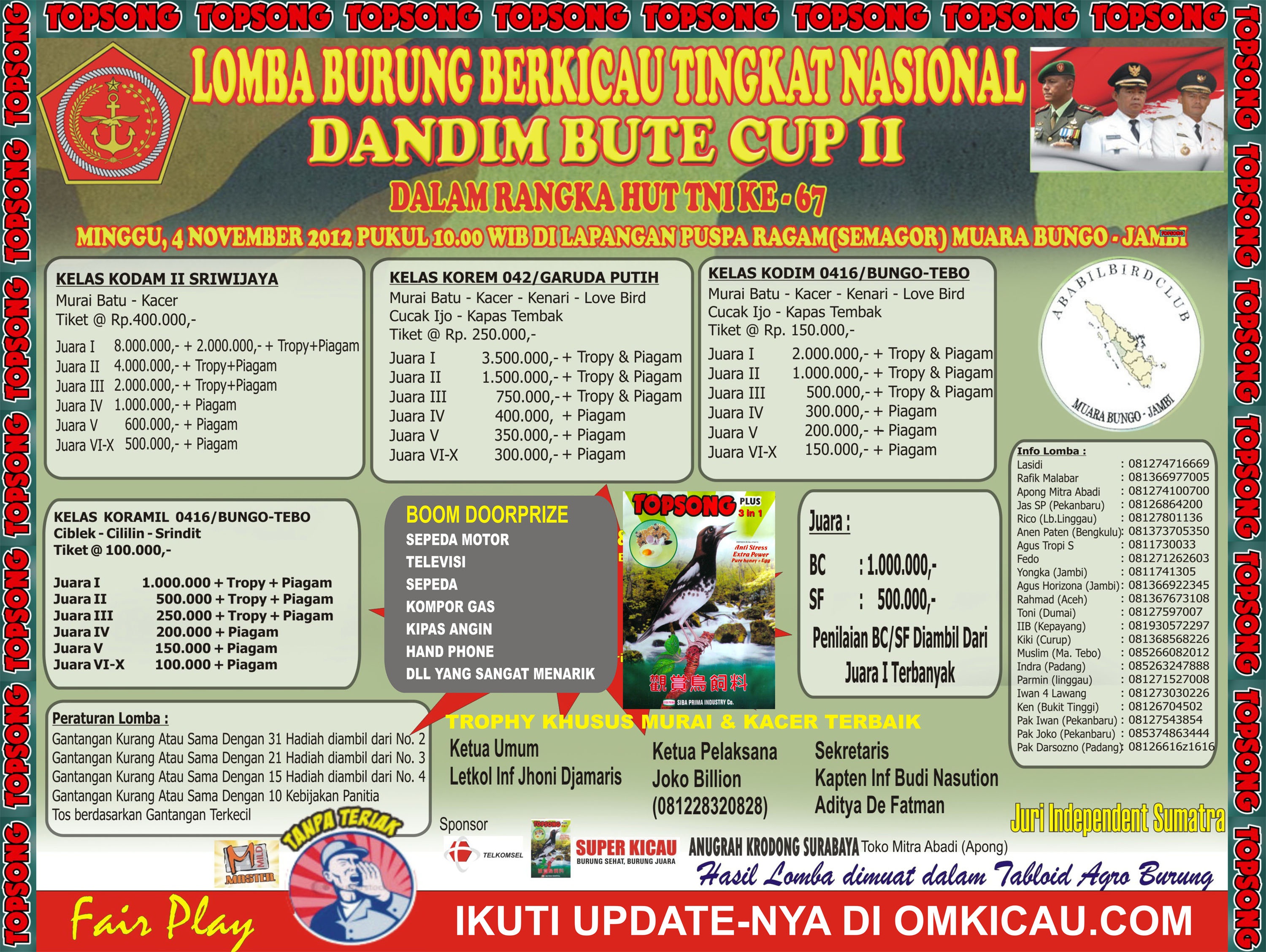 Lomba Burung Nasional Dandim Bute Cup II Muara Bungo Jambi 4 November 2012