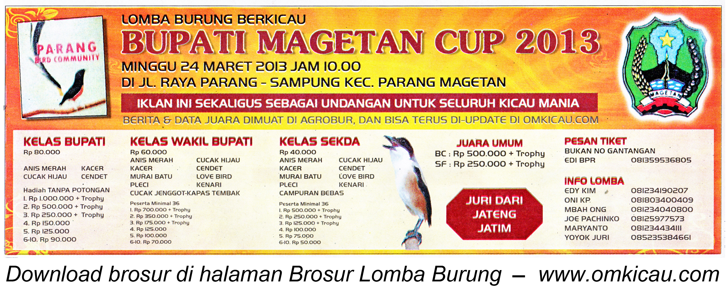 Brosur Lomba Burung Bupati Magetan Cup