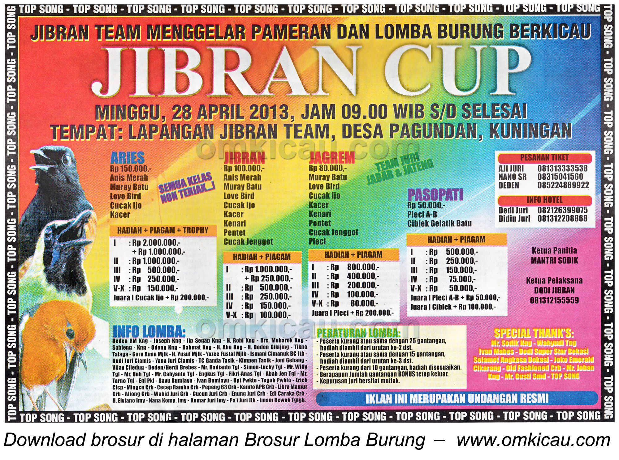 Brosur Lomba Burung Jibran Cup - Kuningan - 28 April 2013