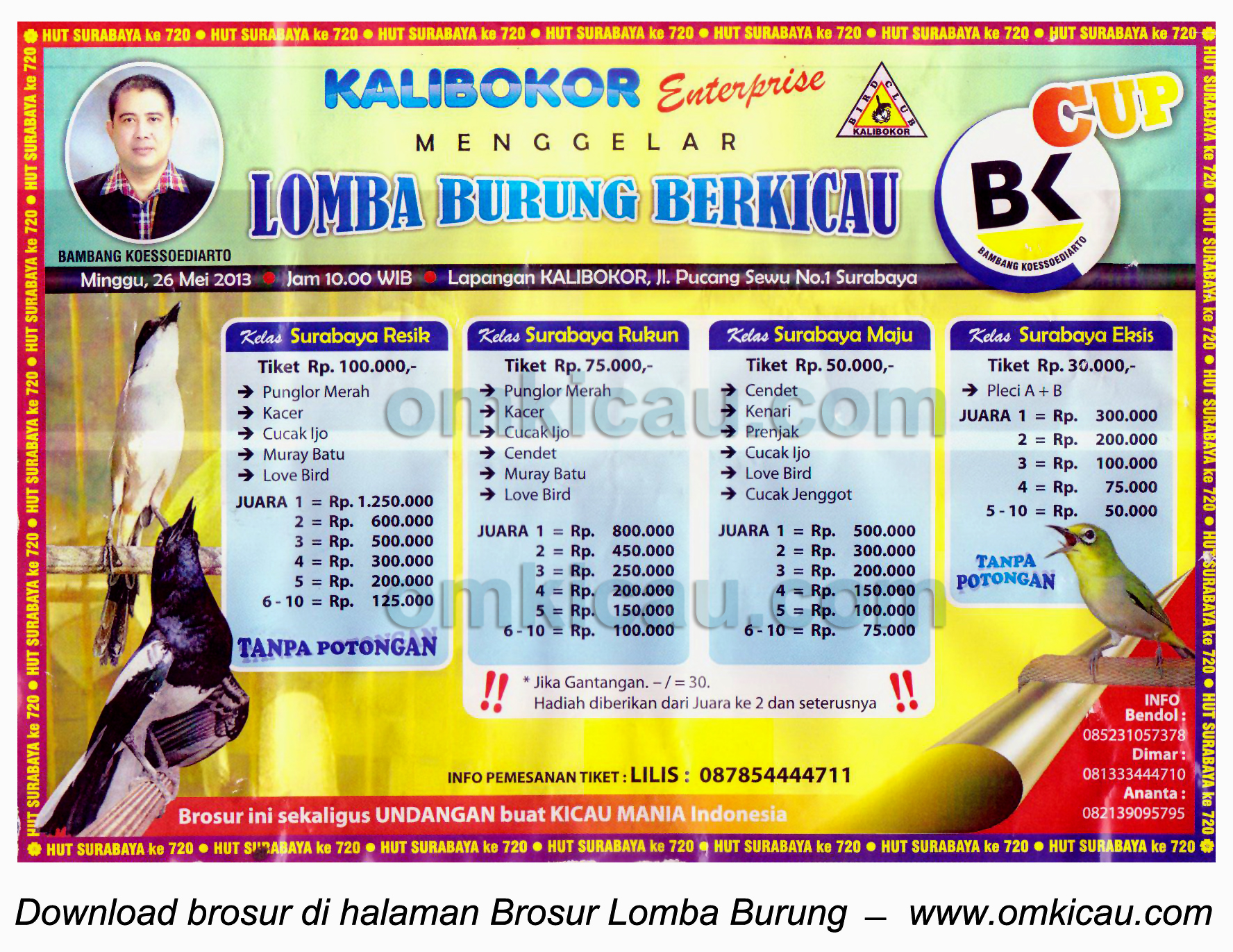 Brosur Lomba Burung BK Cup Surabaya 26 Mei 2013