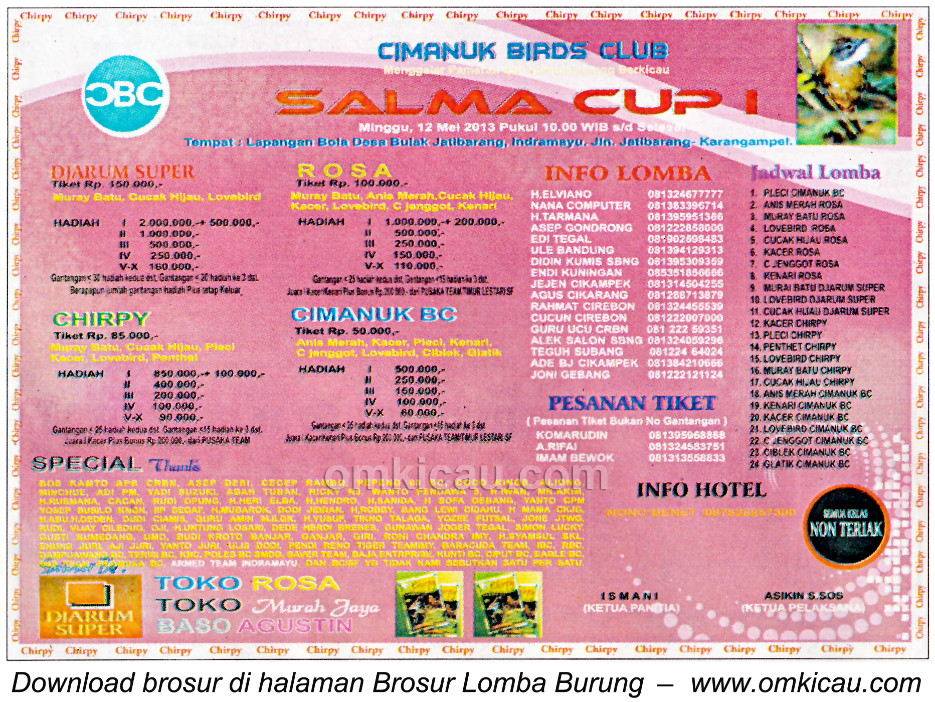 Brosur Lomba Burung Salma Cup - Indramayu - 12 Mei 2013