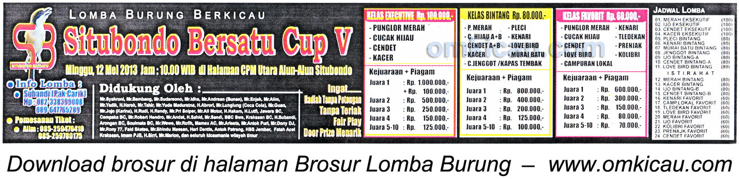 Brosur Lomba Burung Situbondo Bersatu Cup V -12 Mei 2013