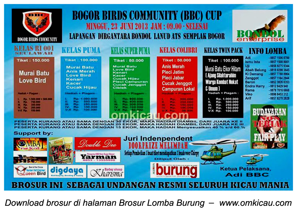 Brosur Lomba Burung BBC Cup Bogor 23 Juni 2013