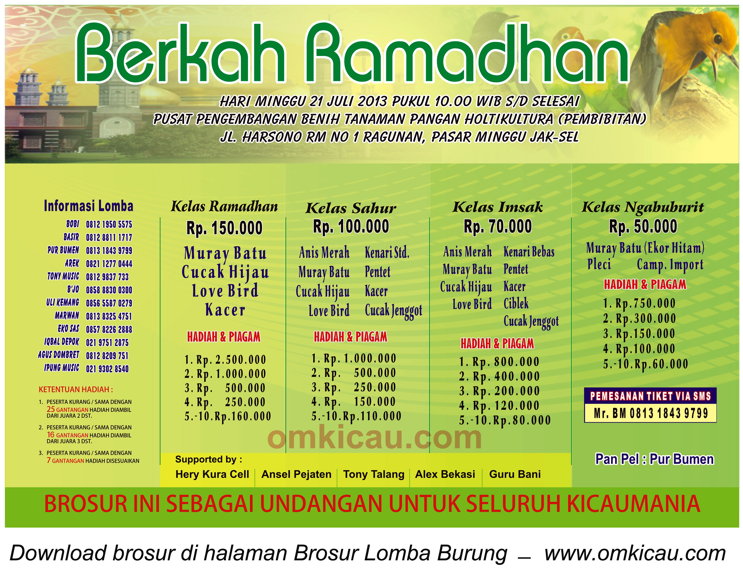 Brosur Lomba Burung Berkah Ramadhan - Jakarta Selatan - 21 Juli 2013
