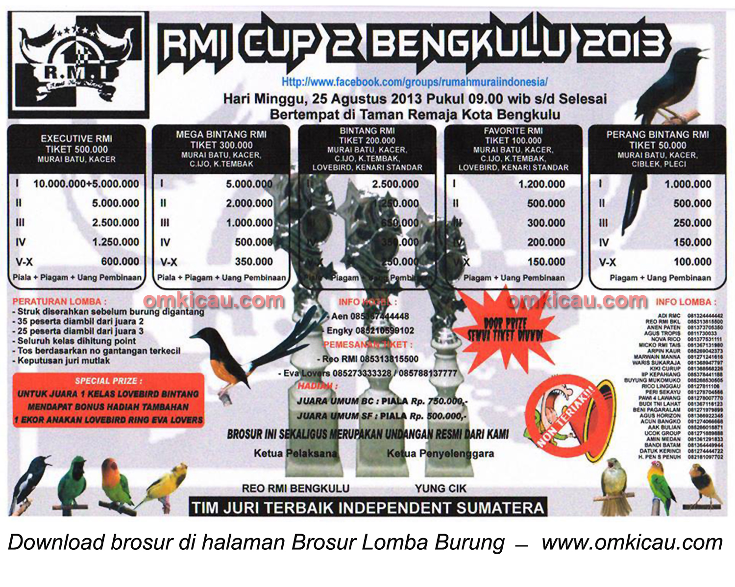 Brosur Lomba Burung Berkicau RMI Cup 2, Bengkulu, 25 Agustus 2013