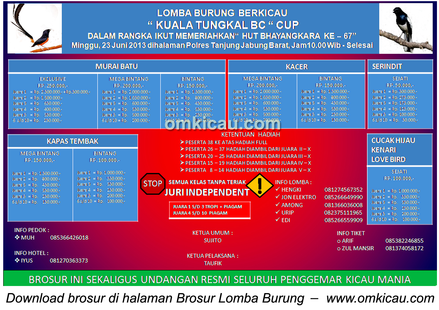 Brosur Lomba Burung Kuala Tungkal BC Cup, Tanjab, 23 Juni 2013